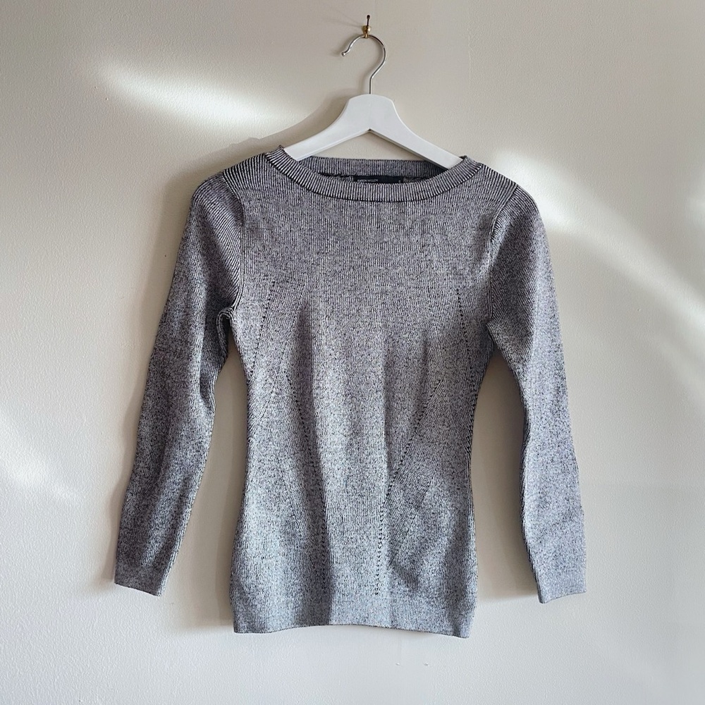 Karen Millen Ribbed Textured Sweater Black Gray Metallic Minimalist, Women Small